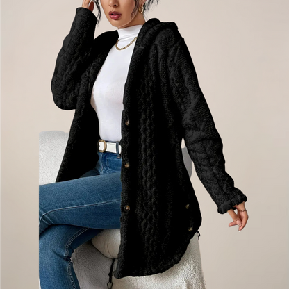 Textured Knit Hooded Cardigan for Winter Wear