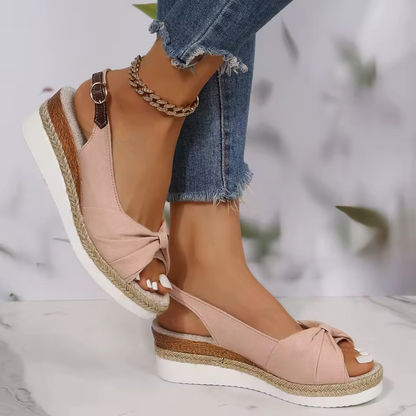 Women’s Bow Accent Peep Toe Wedge Sandals for Special Occasions