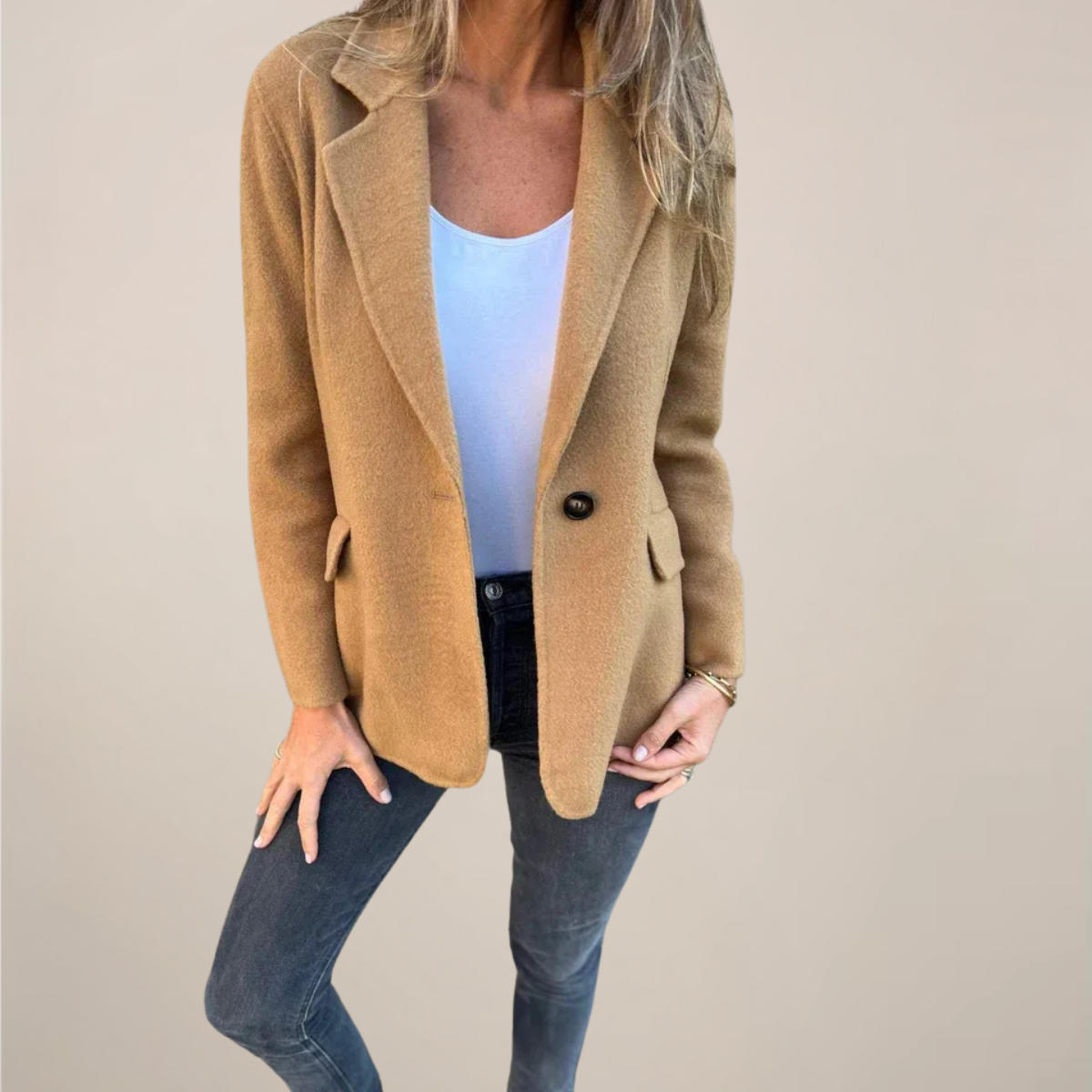 Chic Women's Blazer Jacket - Notch Lapel & Flap Pockets for Work or Events