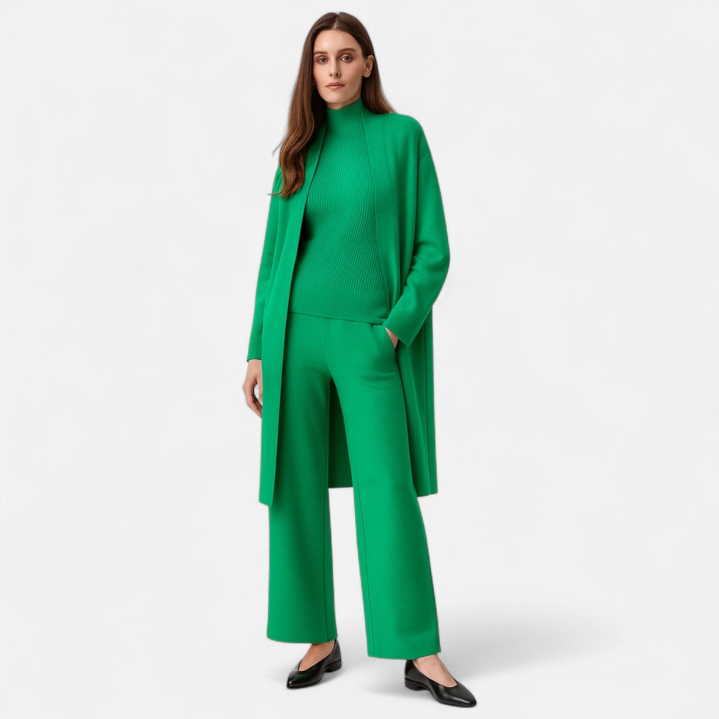 Chic Women's Three-Piece Set: Sleeveless Top, Wide-Leg Trousers & Longline Cardigan for Any Occasion