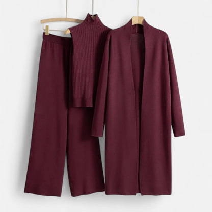 Chic Women's Three-Piece Set: Sleeveless Top, Wide-Leg Trousers & Longline Cardigan for Any Occasion