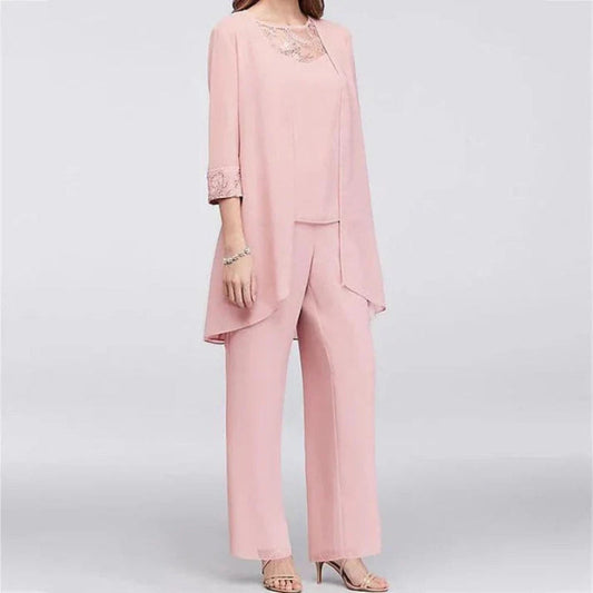 Chic Women's Wide-Leg Trousers & Longline Jacket Ensemble for Formal Events