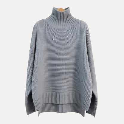 Chic Women’s Turtleneck Sweater with Side Slit Hem