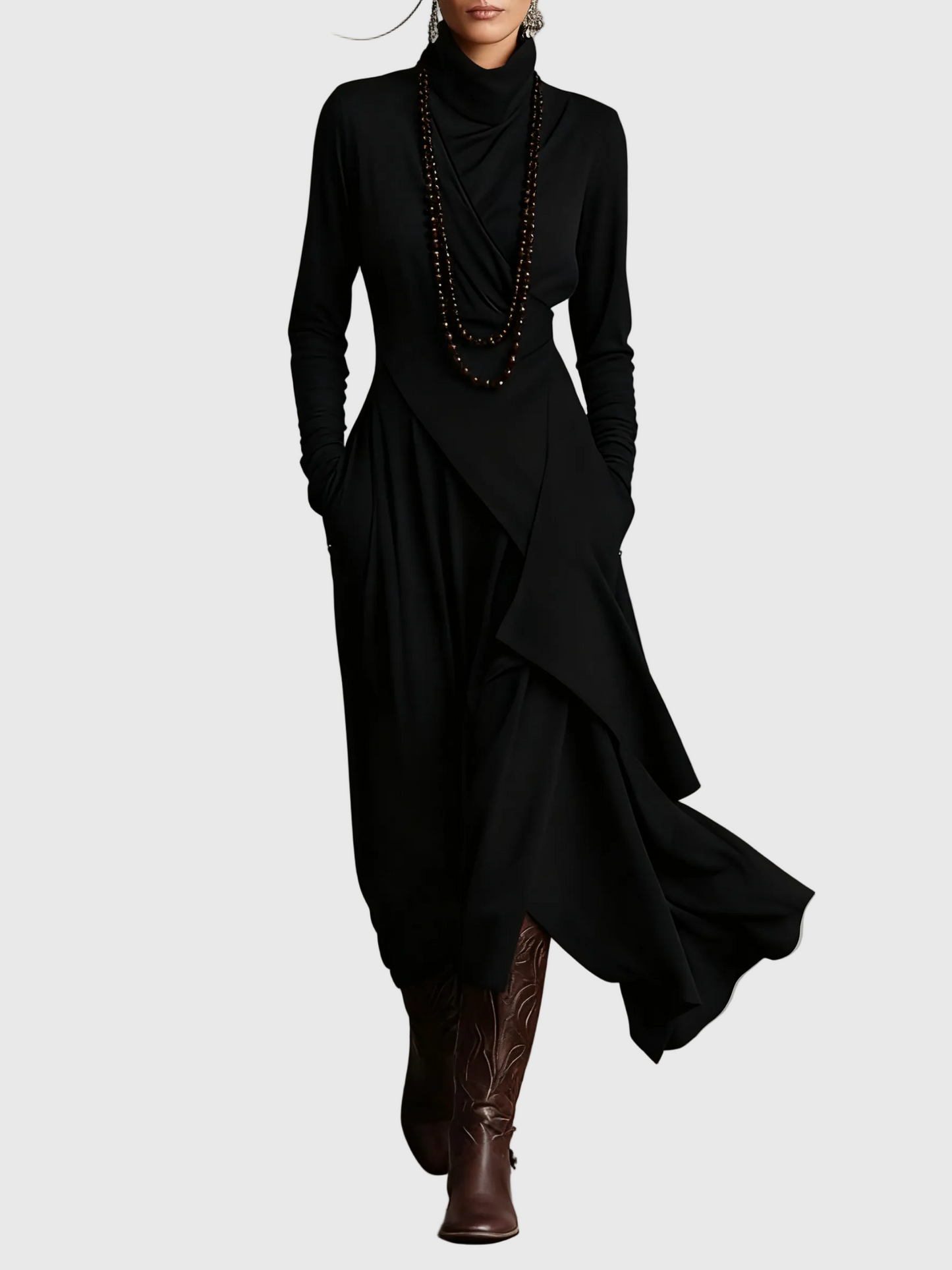 Harper | Draped Turtleneck Maxi Dress