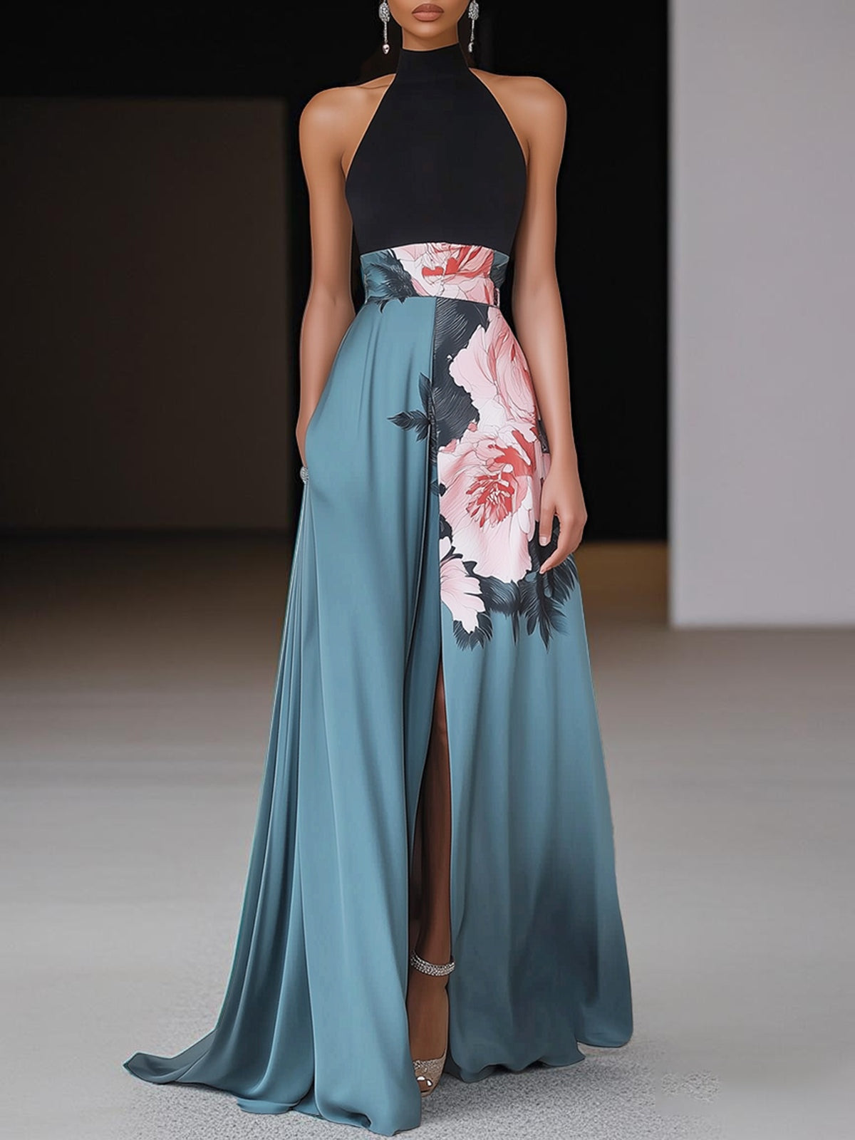 Samantha | Women’s Halter Neck Floral Split Maxi Dress