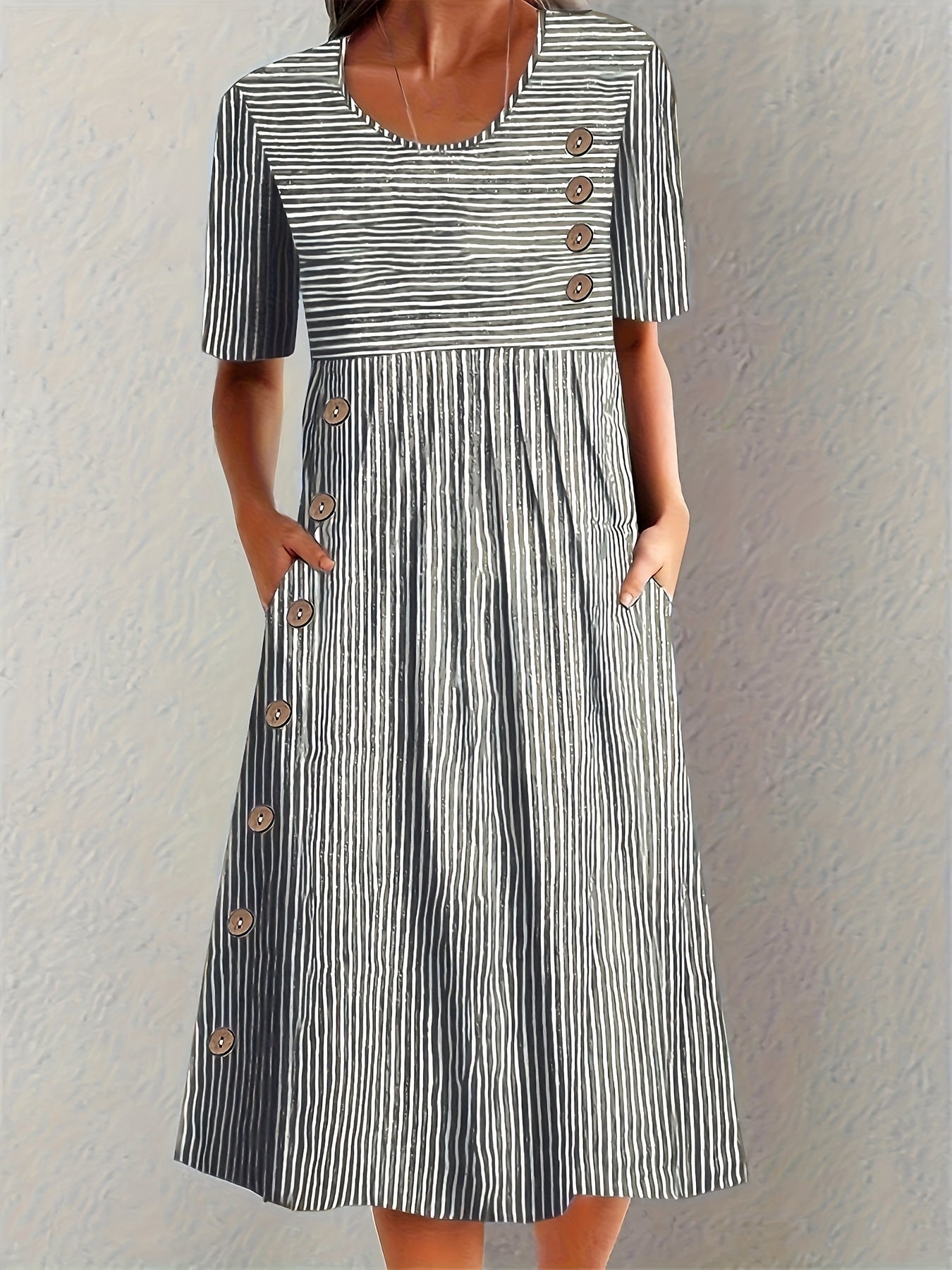 Harper | Striped Button Midi Dress