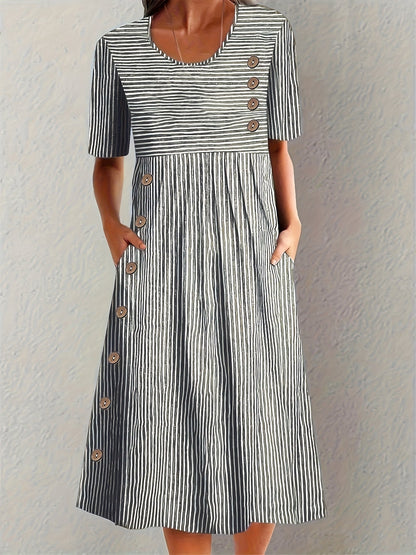Harper | Striped Button Midi Dress