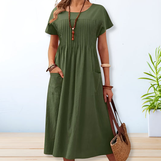 Beatrice | Women’s Pleated Short Sleeve Midi Dress