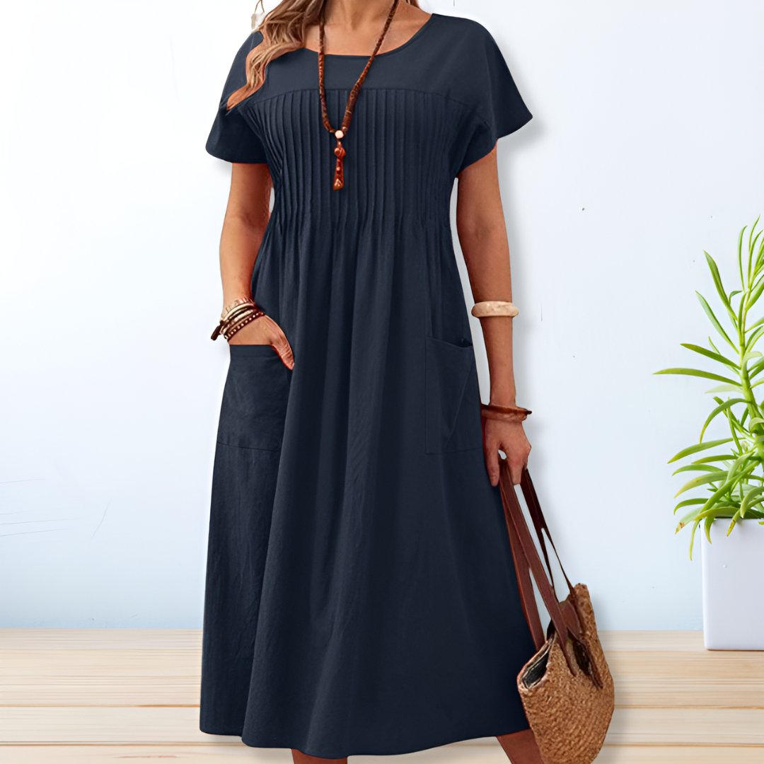 Beatrice | Women’s Pleated Short Sleeve Midi Dress