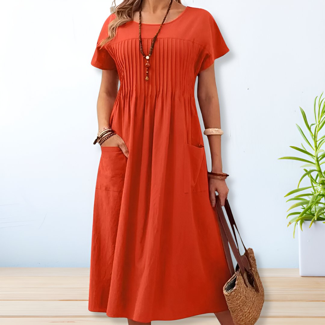 Beatrice | Women’s Pleated Short Sleeve Midi Dress