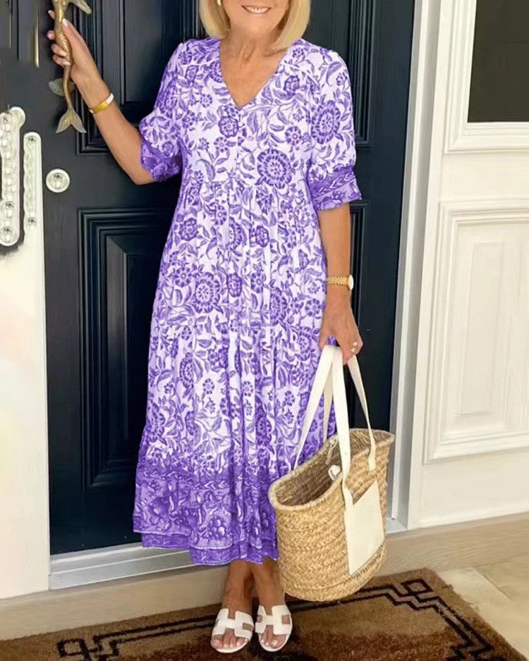 Vivian | Printed V-Neck Midi Dress