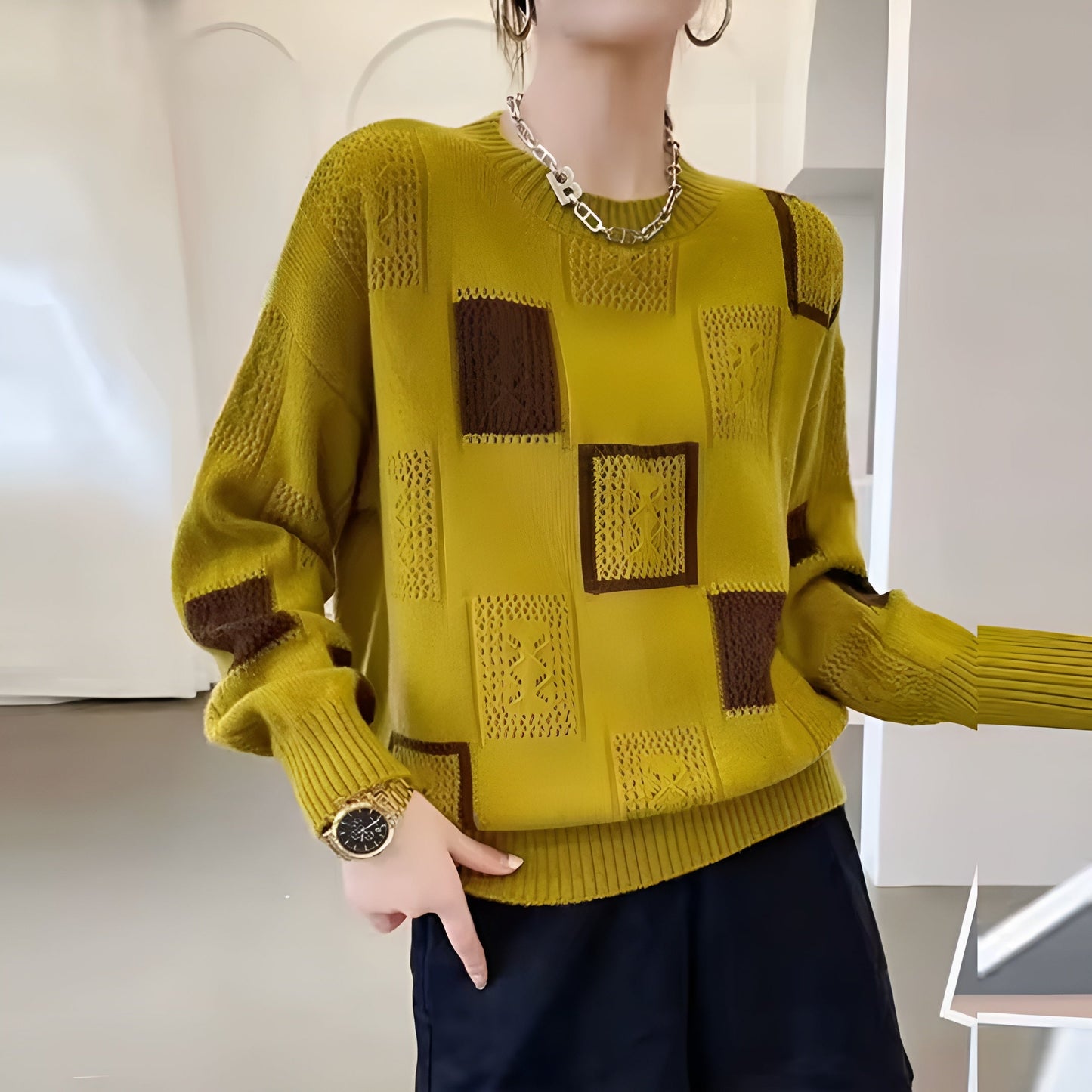 Sarah | Patchwork Knit Sweater