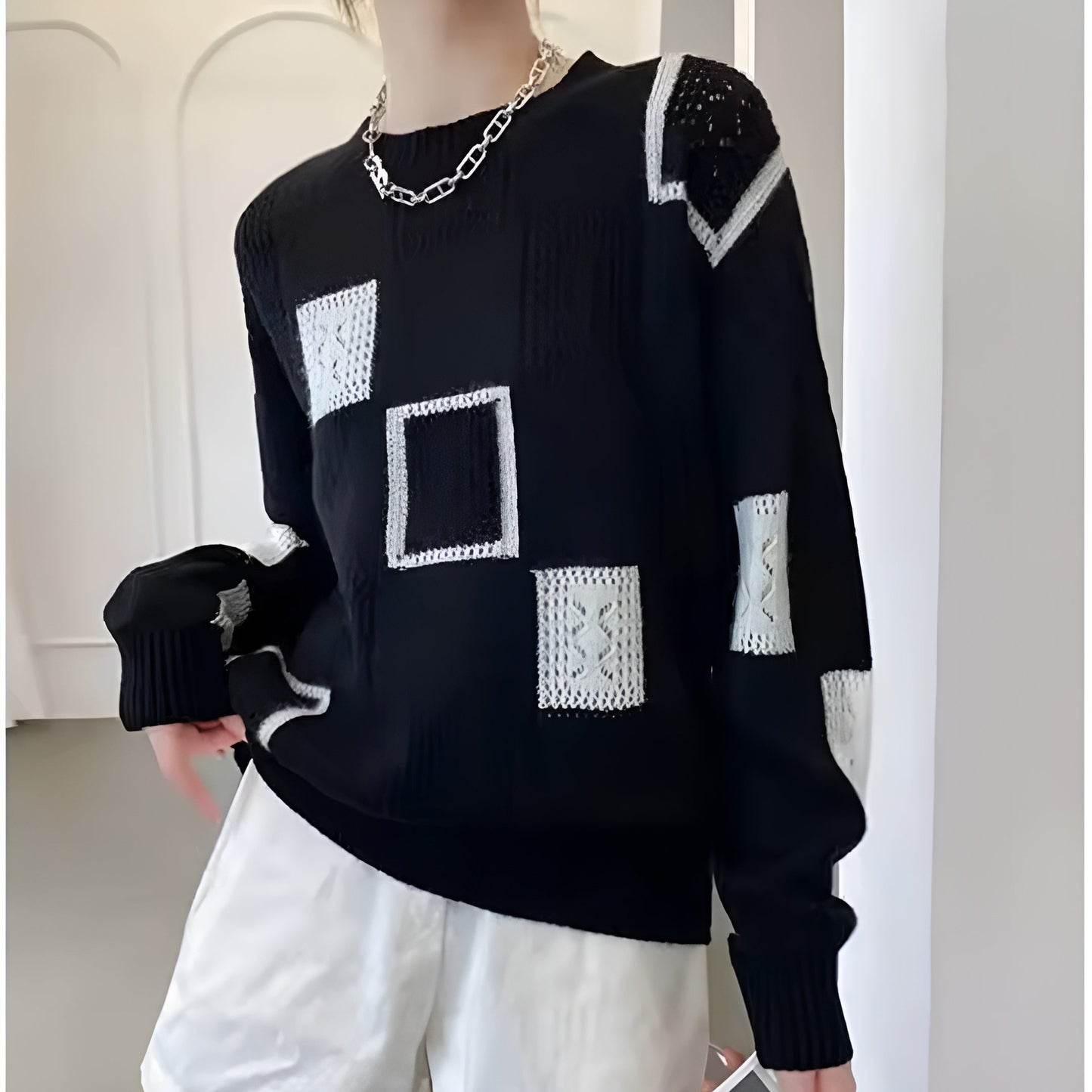 Sarah | Patchwork Knit Sweater