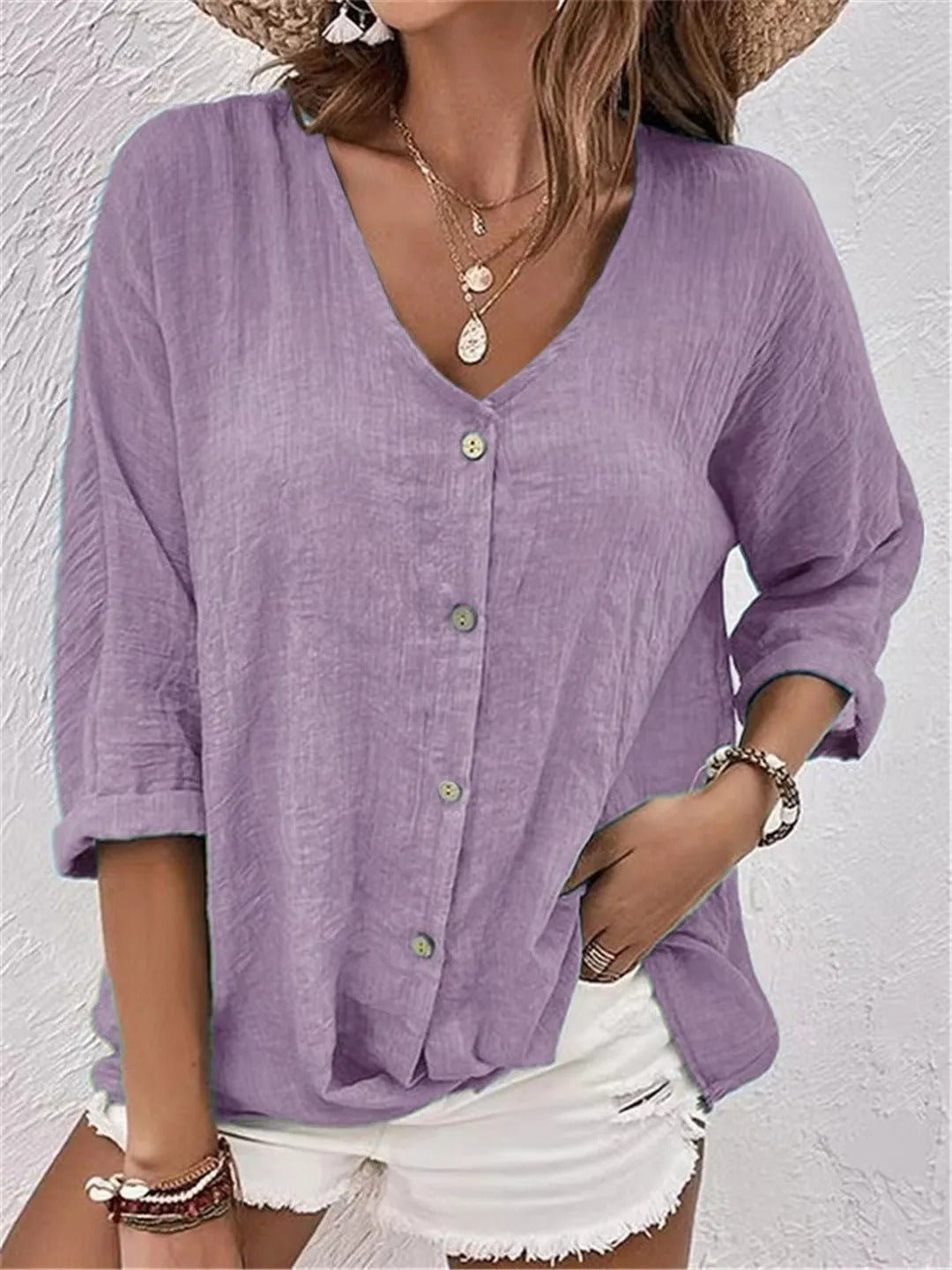 Luna | Button V-Neck Top