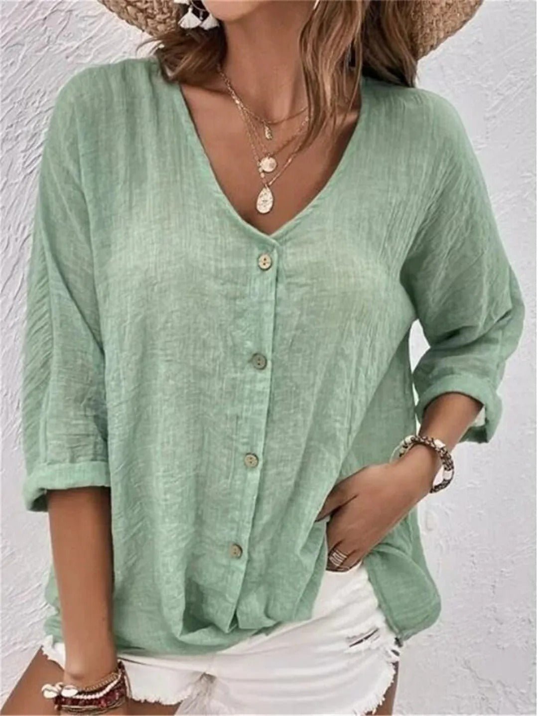 Luna | Button V-Neck Top