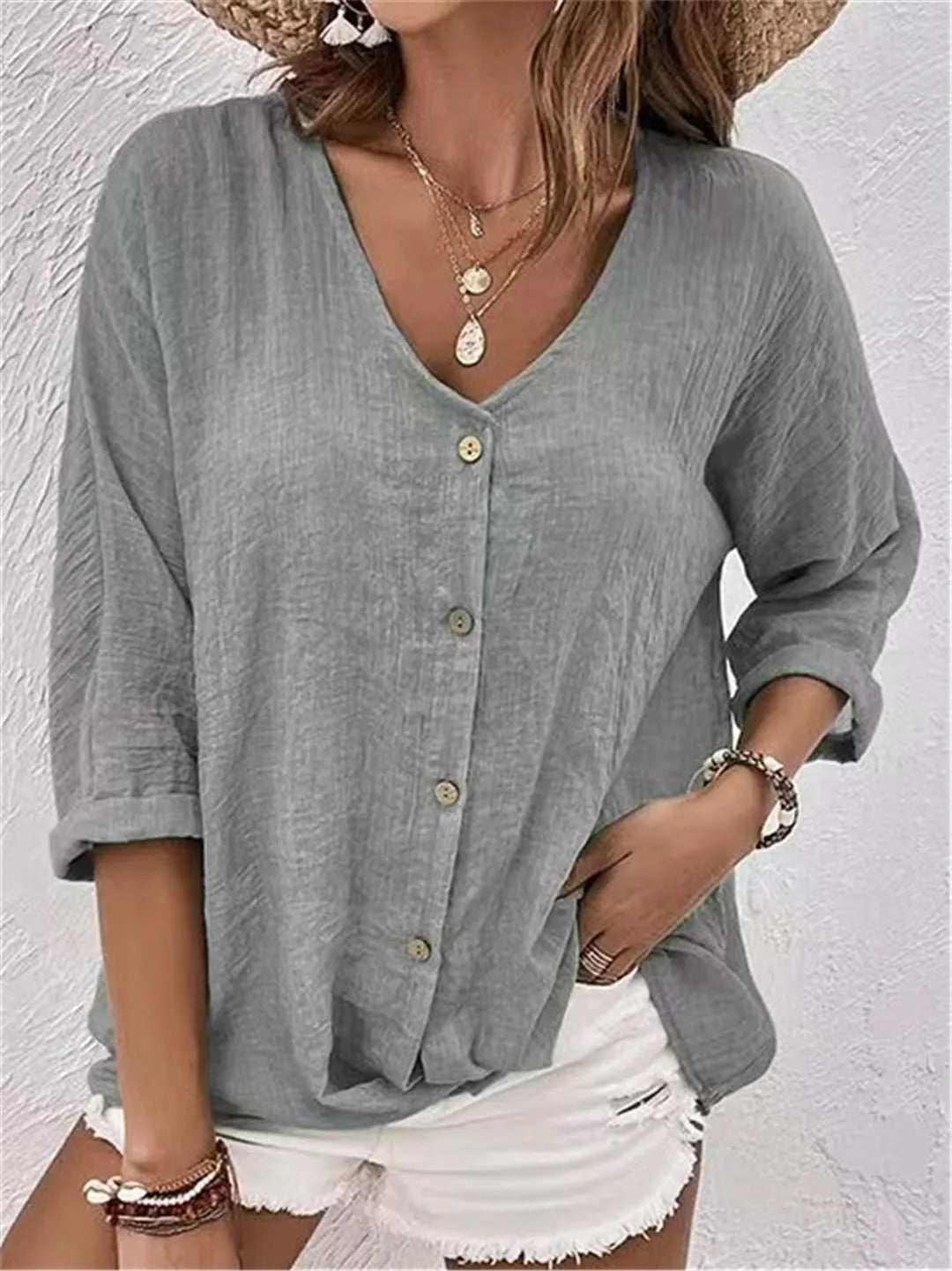 Luna | Button V-Neck Top