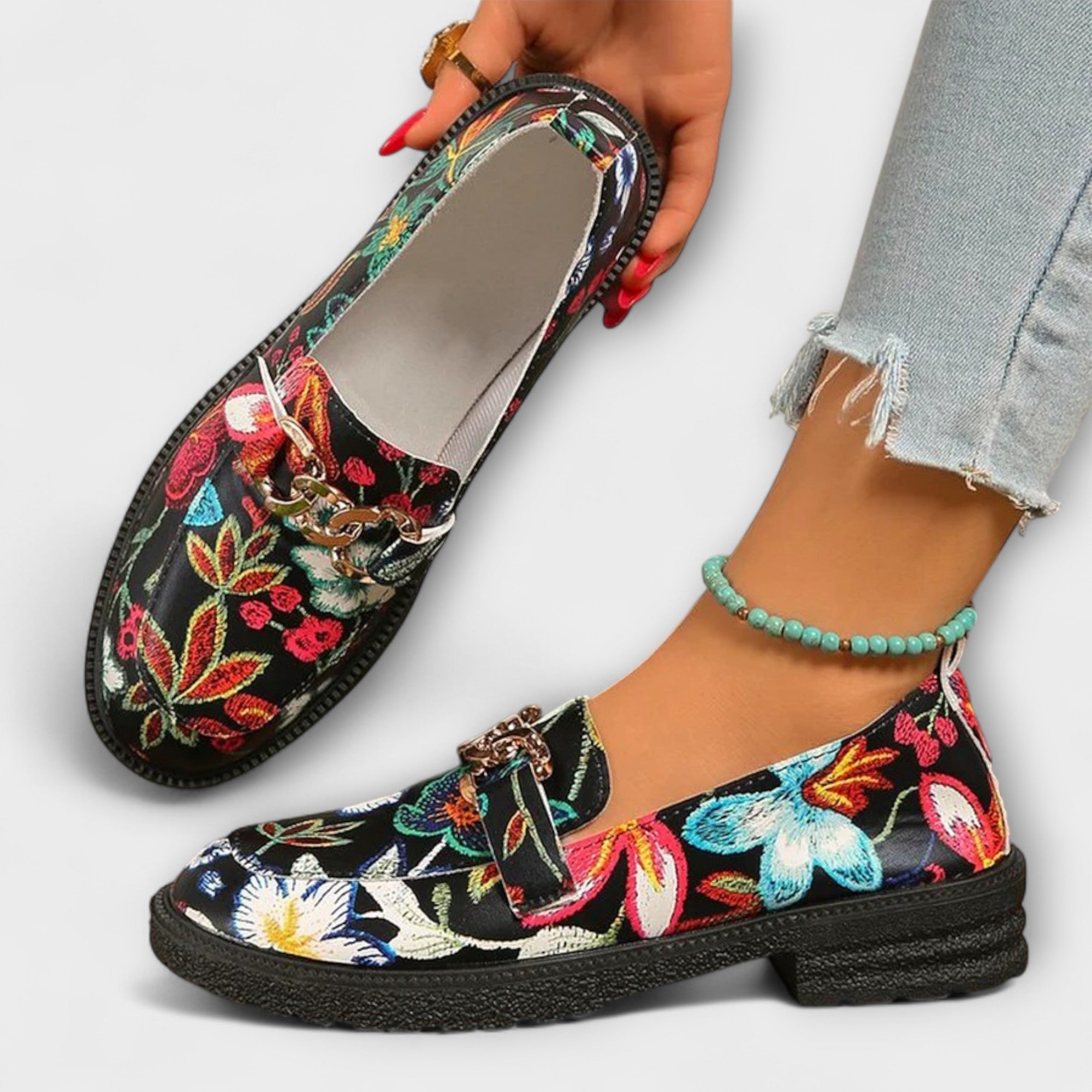 Orla | Mocasines Multicolor con Patrón de Flores