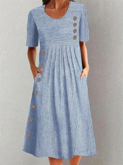 Harper | Striped Button Midi Dress