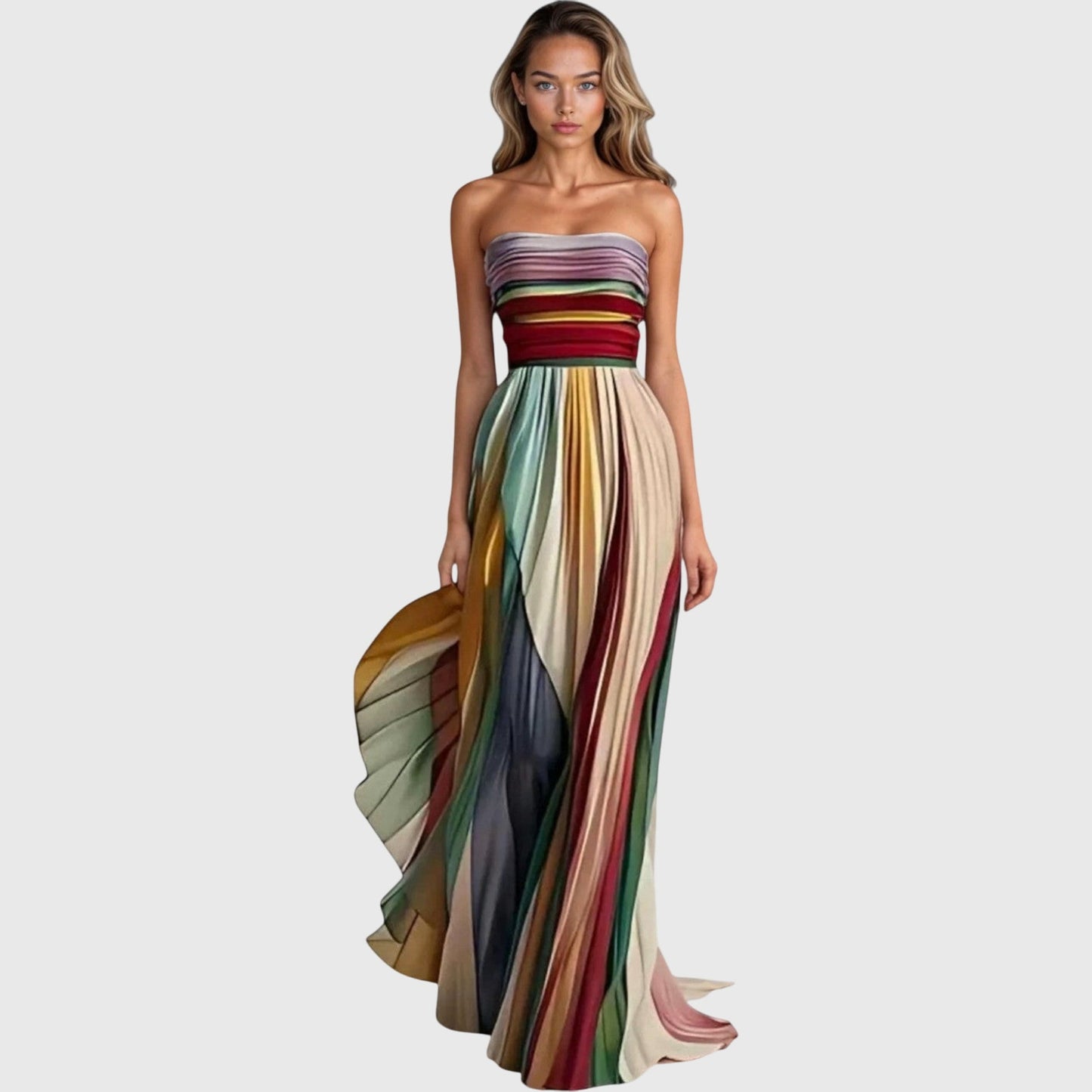 Daisy | Womens Strapless Multicolor Maxi Dress Shorts