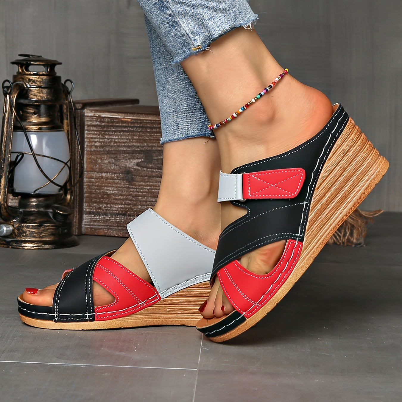 Deslizadores de Cuña Colorblock Marina - Sandalias Cómodas