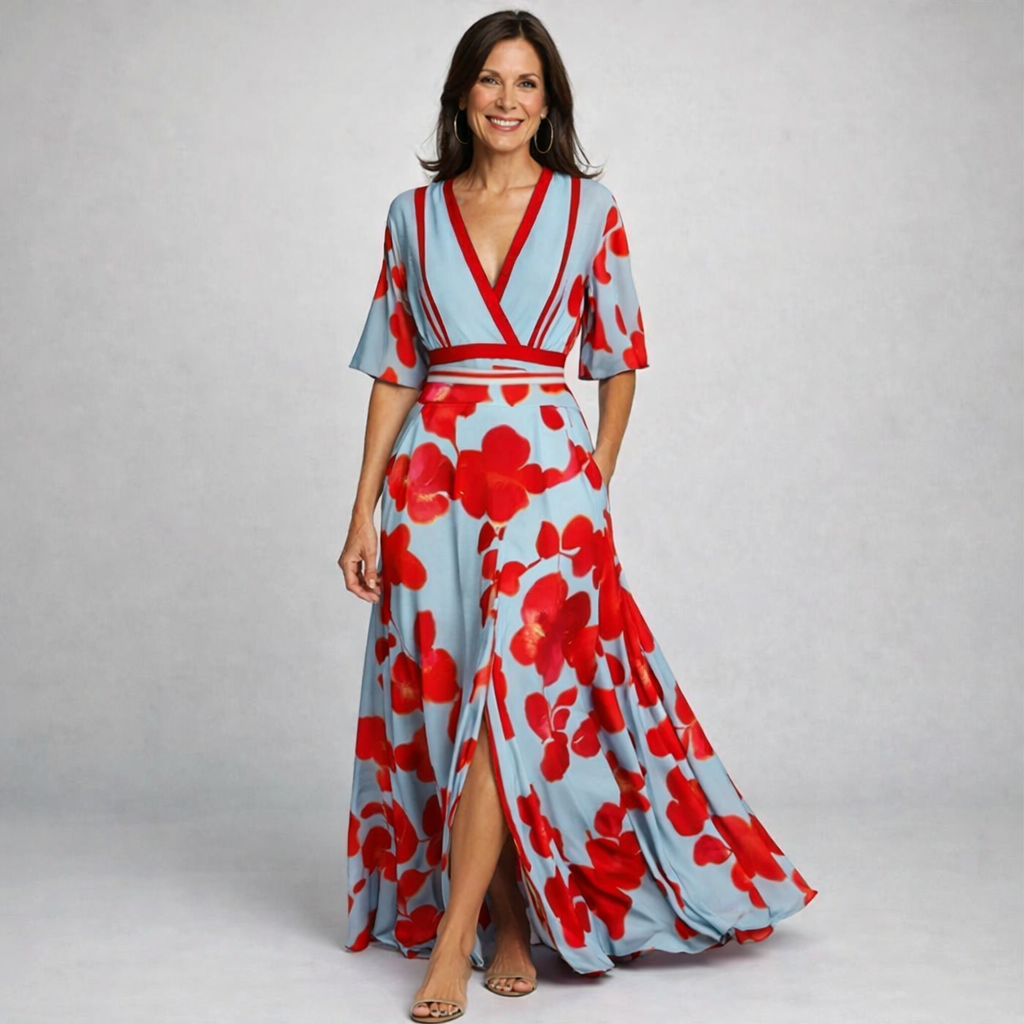 Maxine | Floral Wrap V-Neck Maxi Dress