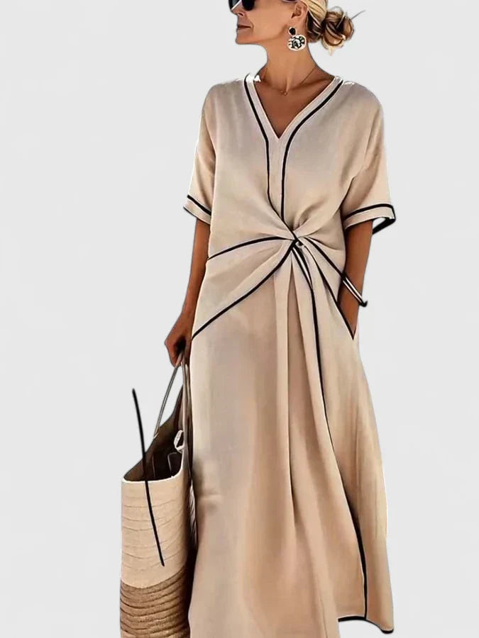 Mia | Womens V Neck Tie Waist Midi Dress