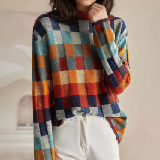 Jane | Colorblock Checkered Sweater
