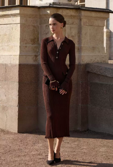 Alice | Womens Ribbed Button Front Knit Midi Dress