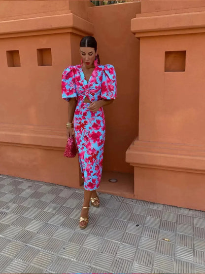 Clara | Women Summer Puff Sleeve Midi Dress