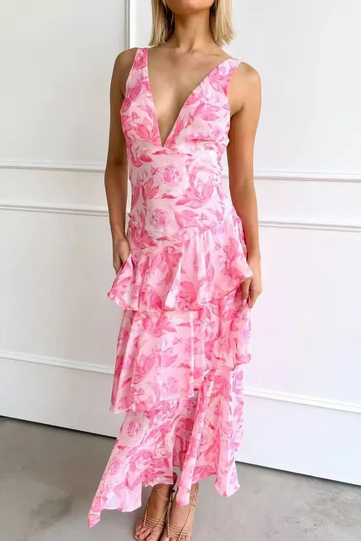 Hannah | Women’s Summer V Neck Tiered Maxi Dress