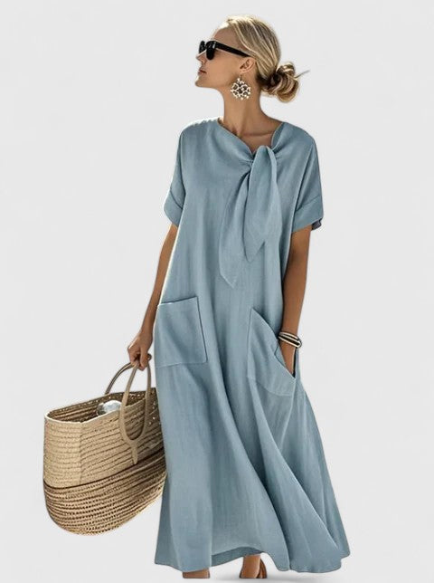 Sydney | Womens Loose Pocket Tie Neck Midi Dress