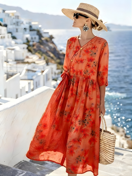 Lena | Floral Button Midi Dress