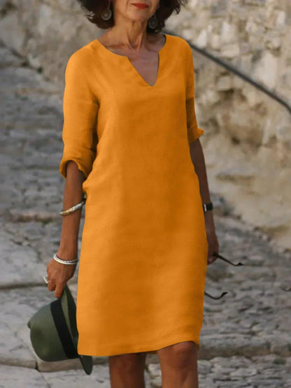 Caroline | Women’s Elegant Notch Neck Midi Dress