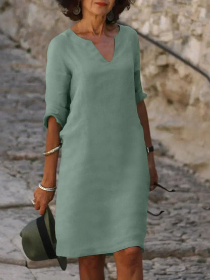 Caroline | Women’s Elegant Notch Neck Midi Dress