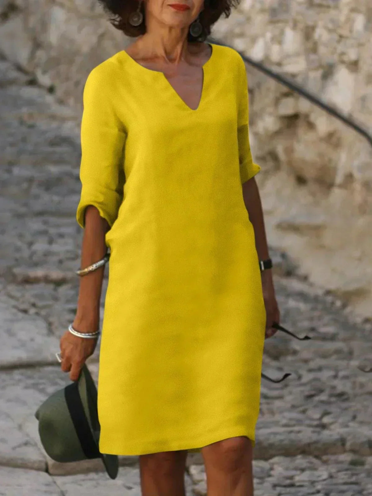 Caroline | Women’s Elegant Notch Neck Midi Dress