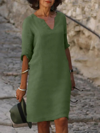 Caroline | Women’s Elegant Notch Neck Midi Dress