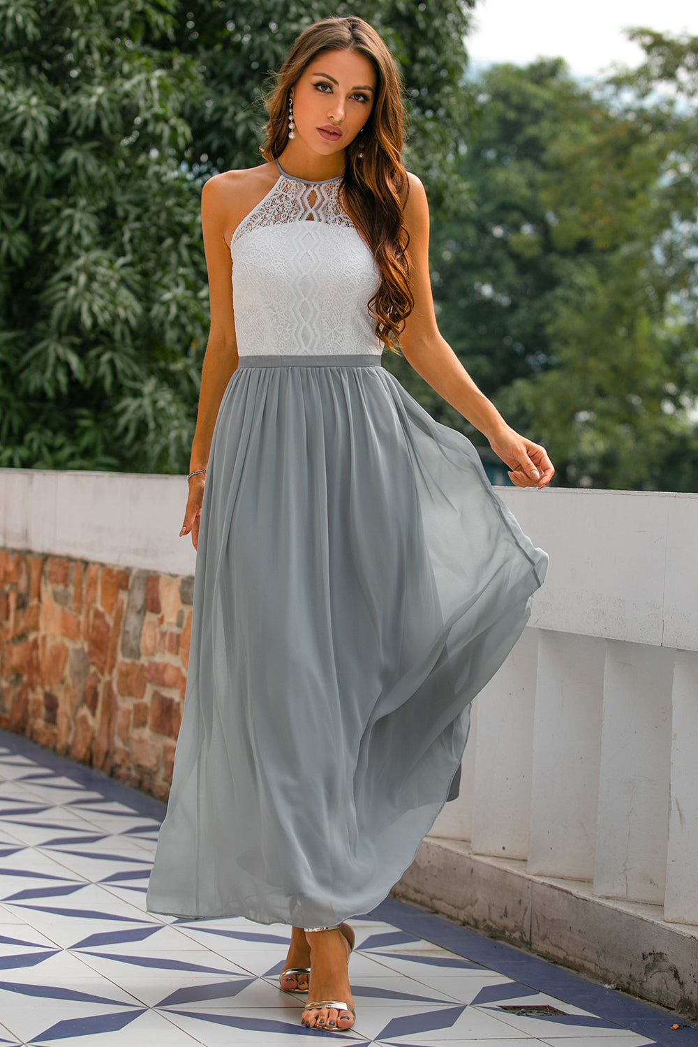 Natalie  Women Wedding Guest Halter Maxi Dress