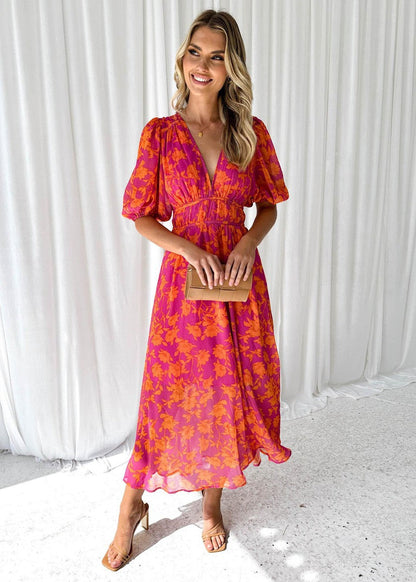 Ella | Women's Floral V Neck Maxi Wedding Guest Dress