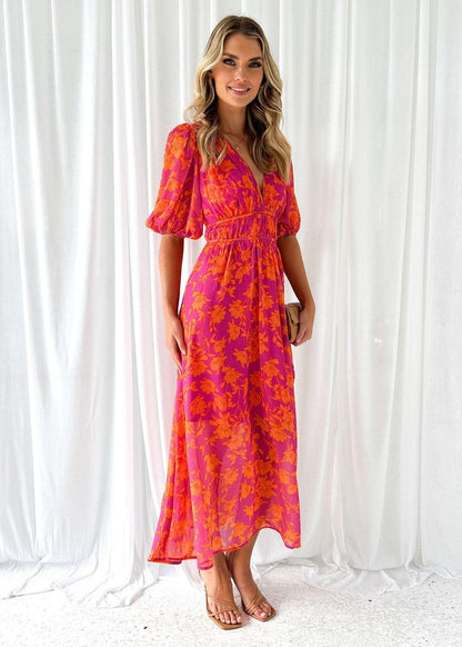 Ella | Women's Floral V Neck Maxi Wedding Guest Dress