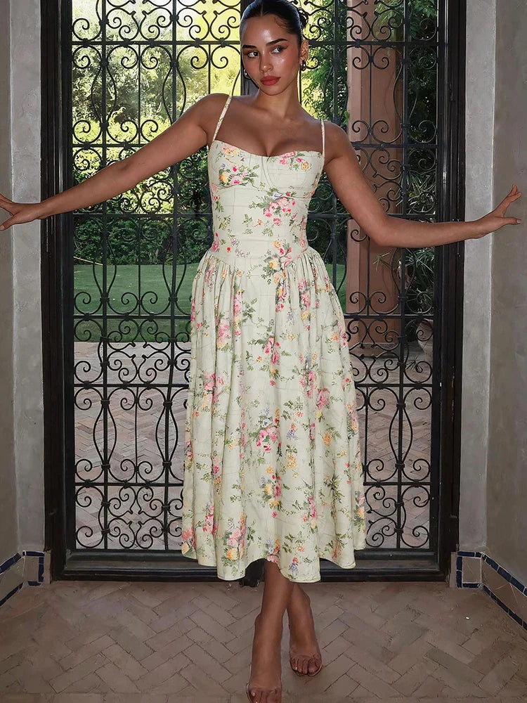 Elizabeth | Women's Floral Strap Midi Wedding Guest Dress