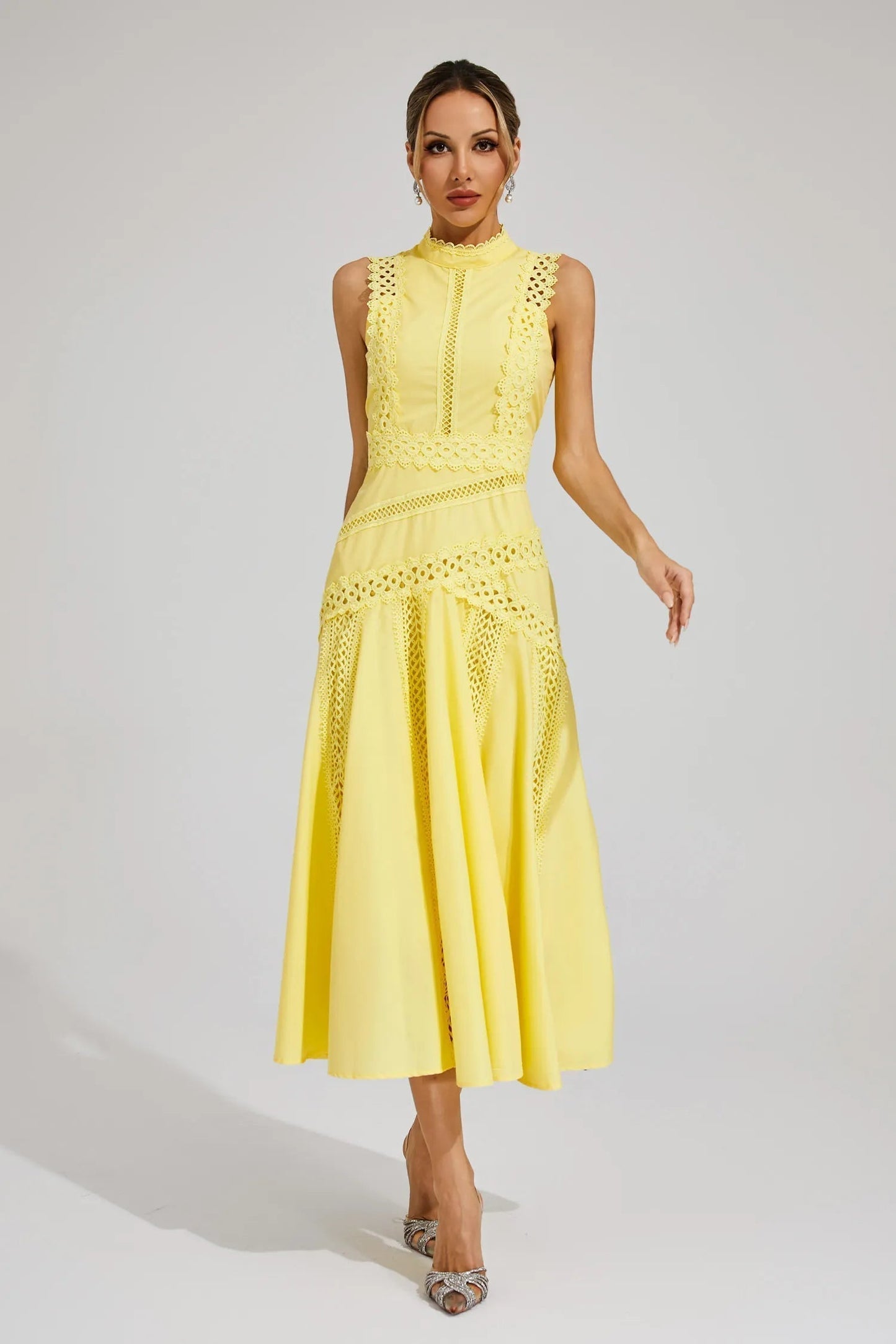 Claire | Women's Sleeveless Lace Midi Wedding Guest Dress