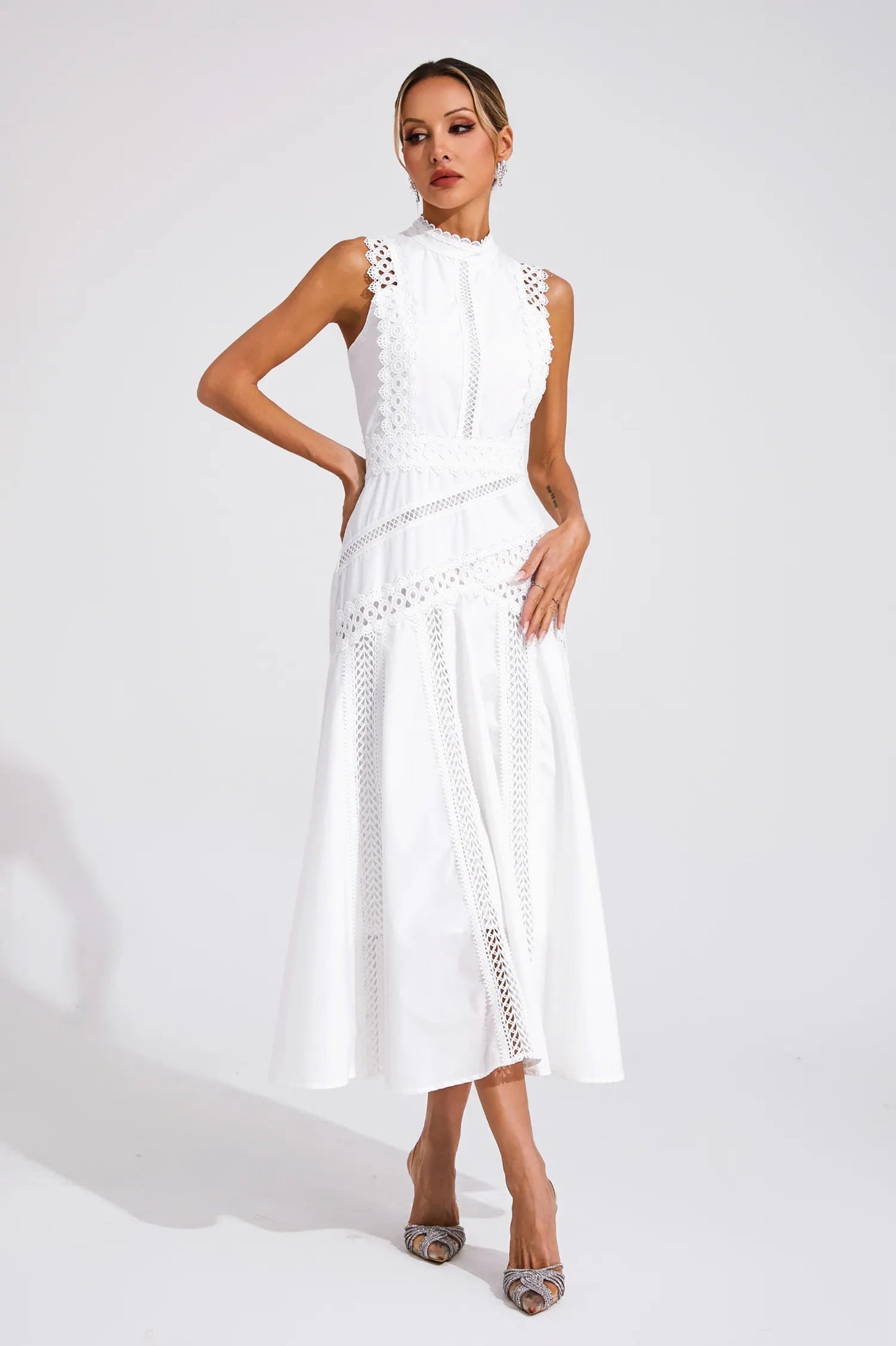 Claire | Women's Sleeveless Lace Midi Wedding Guest Dress