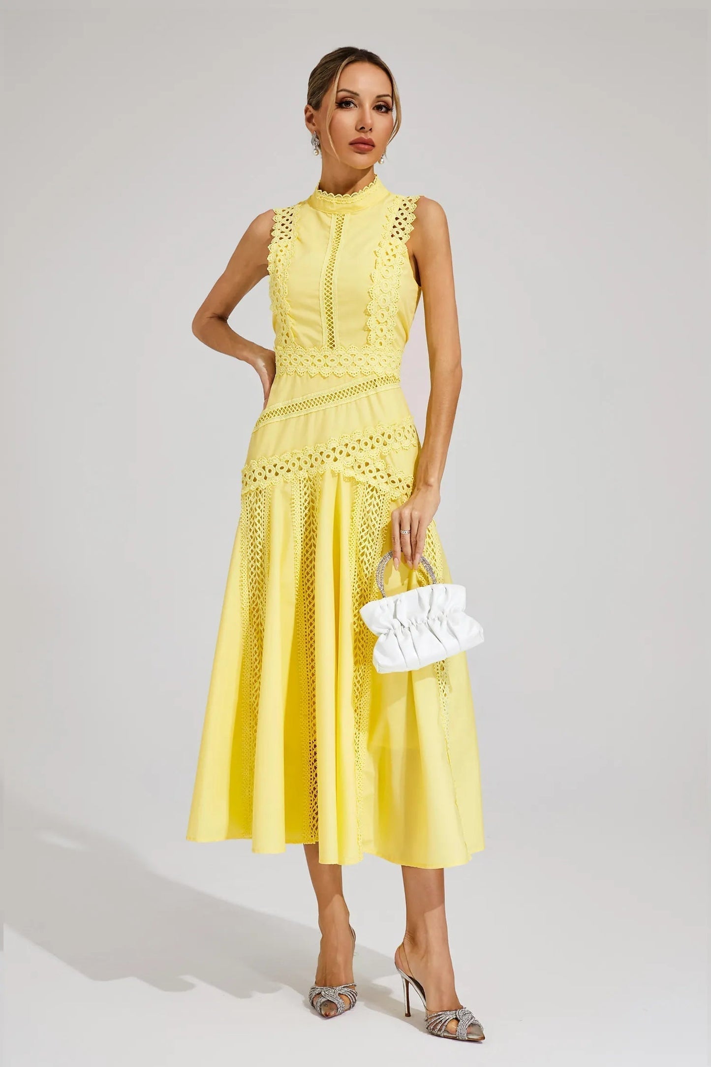 Claire | Women's Sleeveless Lace Midi Wedding Guest Dress