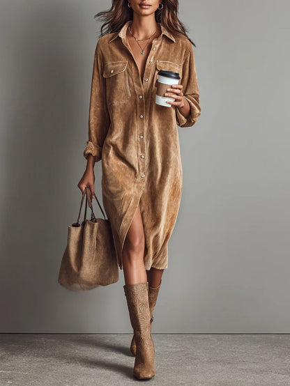 Emma | Women's Button Front Long Sleeve Midi Dress