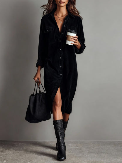 Emma | Women's Button Front Long Sleeve Midi Dress