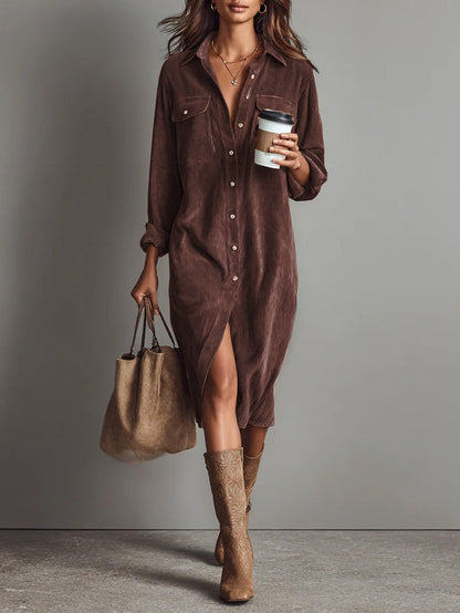 Emma | Women's Button Front Long Sleeve Midi Dress