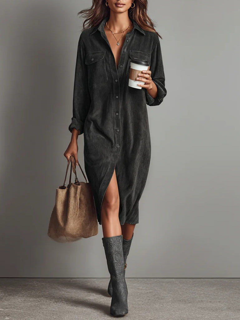 Emma | Women's Button Front Long Sleeve Midi Dress