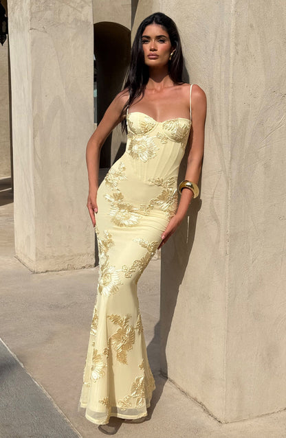 Brooklyn | Women's Floral Embroidered Maxi Wedding Guest Dress