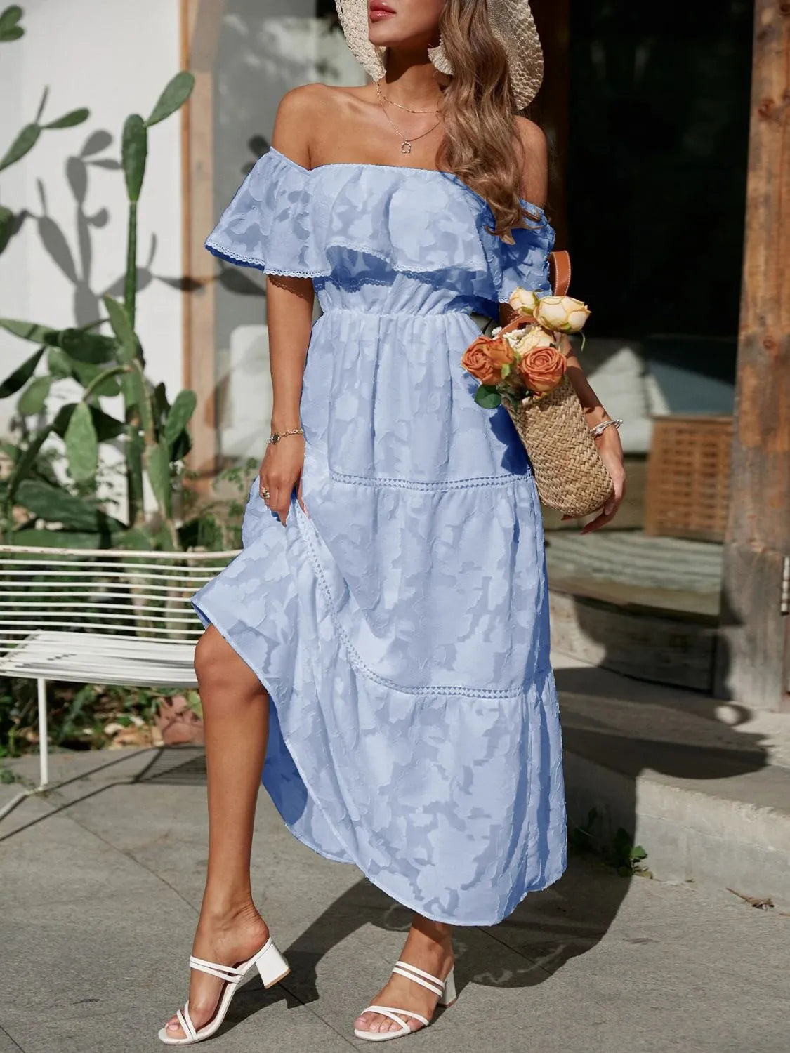 Gabriella | Women's Off Shoulder Tiered Maxi Wedding Guest Dress