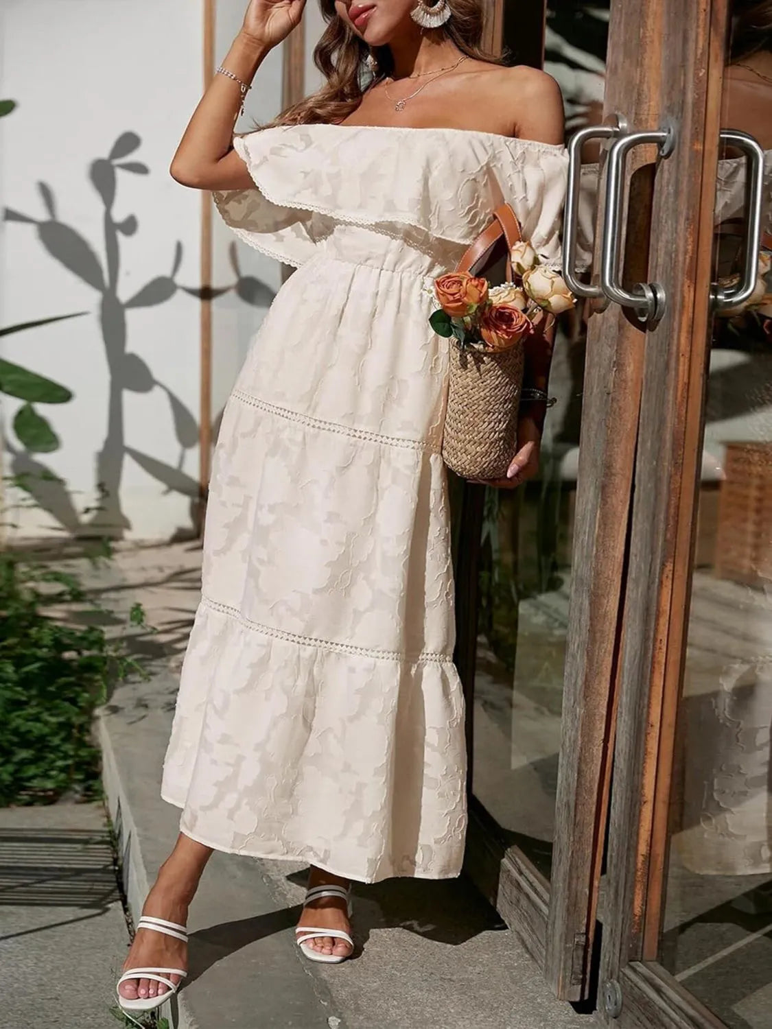 Gabriella | Women's Off Shoulder Tiered Maxi Wedding Guest Dress
